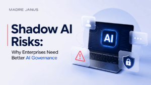 Shadow AI Risks enterprise AI governance cybersecurity illustration showing AI security risks and governance challenges