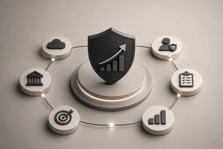 Security Growth Platform framework illustrating cybersecurity management, risk intelligence, compliance oversight, executive advisory, and continuous security improvement